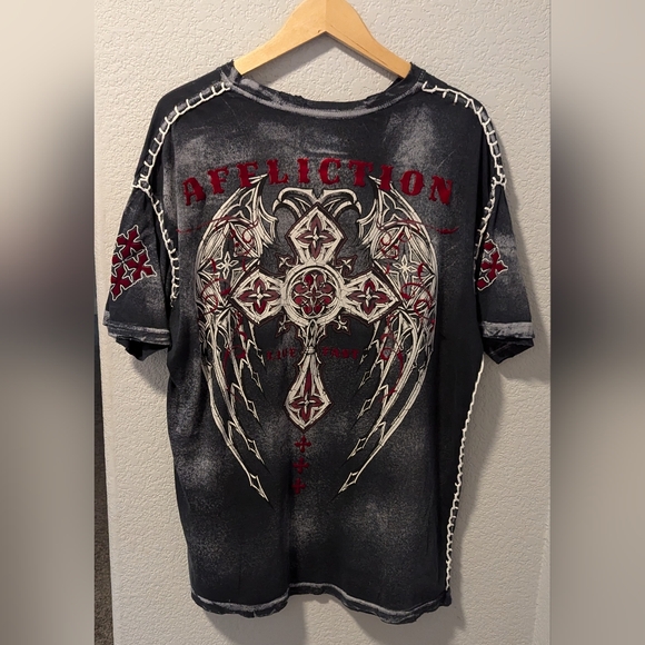 Affliction Live Fast Shirt Red Lettering Distressed Size 2XL - Picture 8 of 16